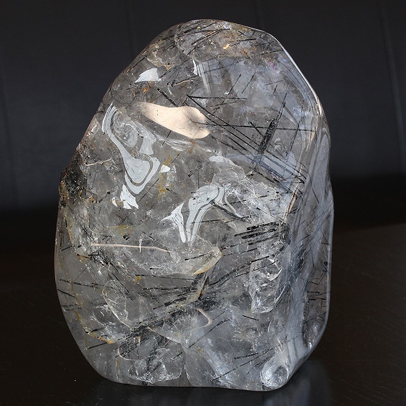 ブラックトルマリンインクォーツ磨き-006│水晶クラスター、天然石ビーズのアートクリスタル