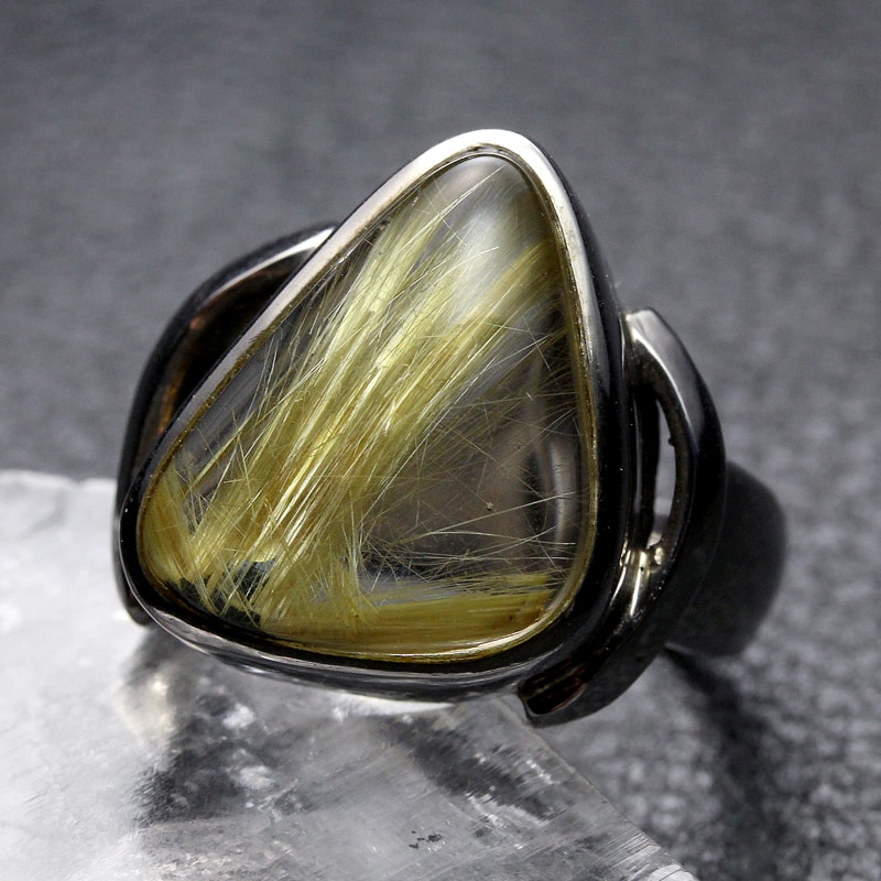 タイチンルチルクォーツリング（15号）-014│水晶クラスター、天然石ビーズのアートクリスタル