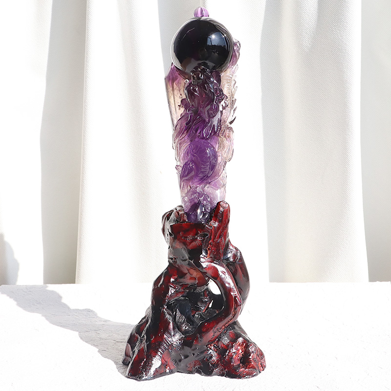 秘蔵コレクション】ブラジル産アメジスト龍彫り（台座付）-119水晶