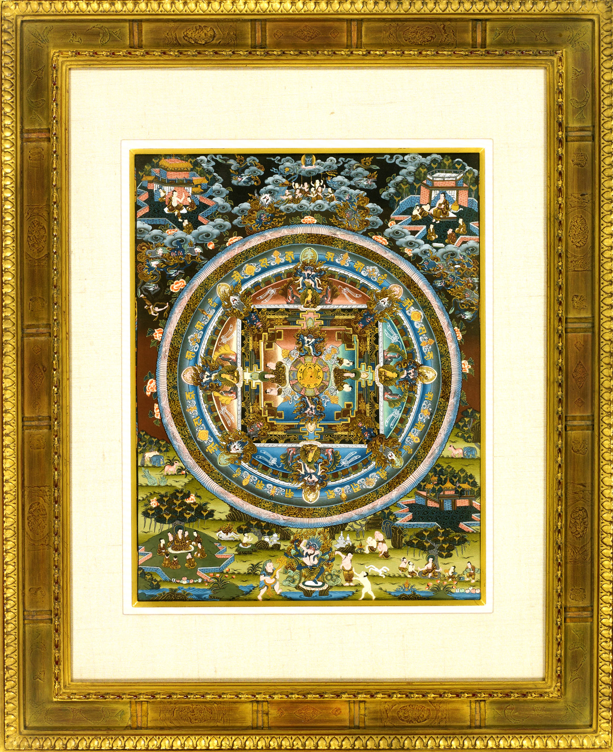 特選品】チベット時輪（カーラチャクラ）曼荼羅-002水晶クラスター、天然石ビーズのアートクリスタル