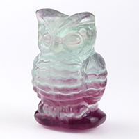 【スーパーSALE】縁起物！フローライトふくろう彫り物-032