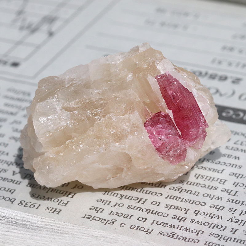 ブラジル産ピンクトルマリン結晶付き原石-012水晶クラスター、天然石